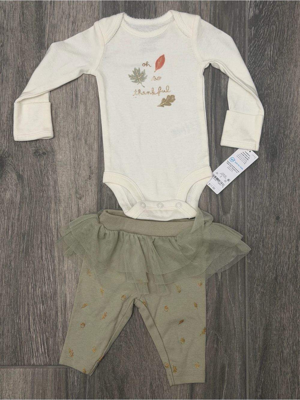 Carter's Cream Bodysuit with Olive Green Tulle Skirted Leggings